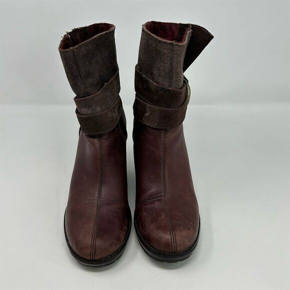 Timberland Women's Burgundy Pull On Wedge Ankle Boots Size 7M with Buckle - Picture 6 of 15